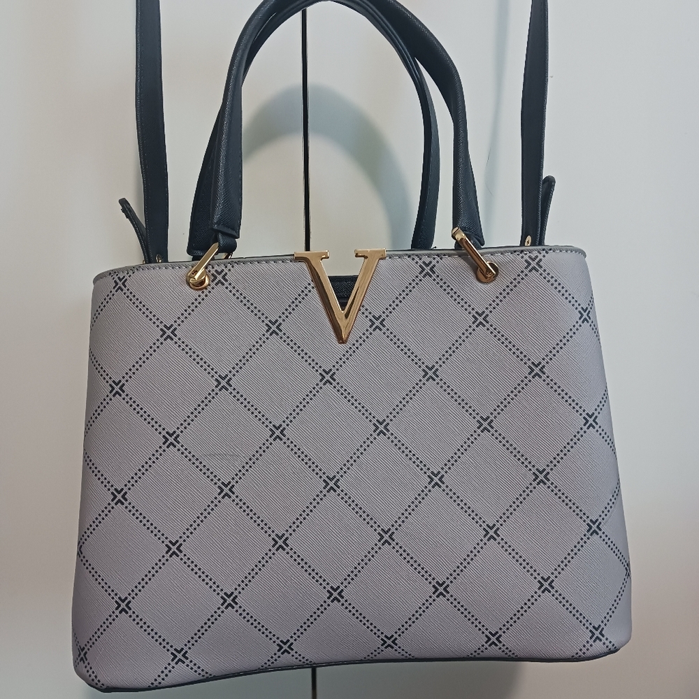 Gray and Gold Quilted Crossbody Bag